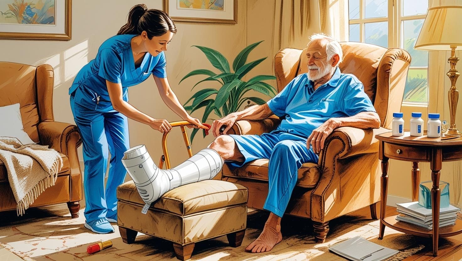 Our senior care services in Mississauga include out-of-hospital recovery care, with caregivers supporting seniors at home after surgery or injury — providing medication help, wound care, and comfort during healing.
