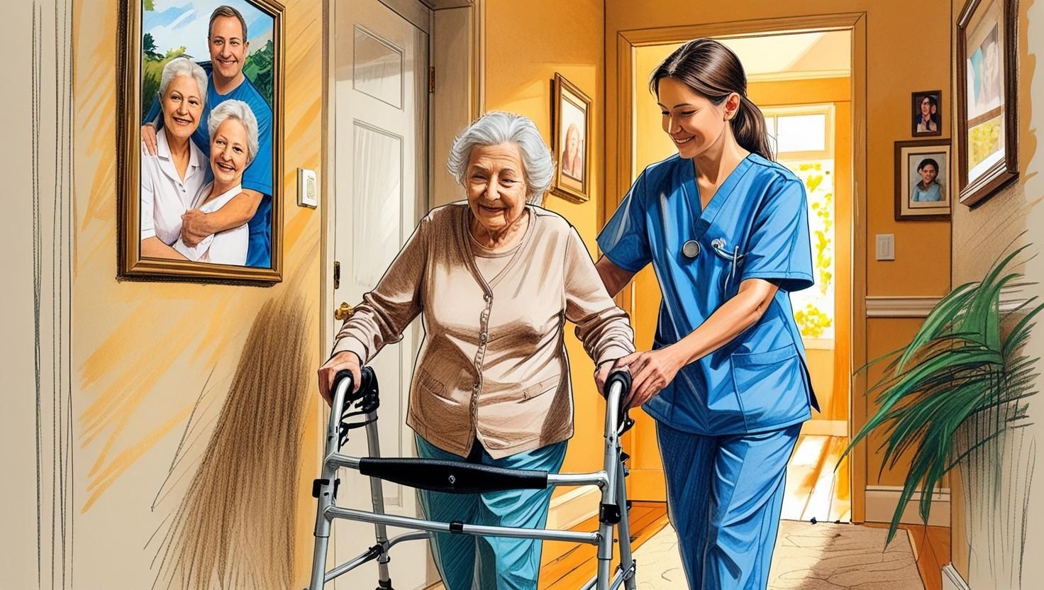 Our senior care services in Mississauga include walking assistance for seniors, with caregivers supporting mobility using walkers or canes to promote independence and prevent falls at home.